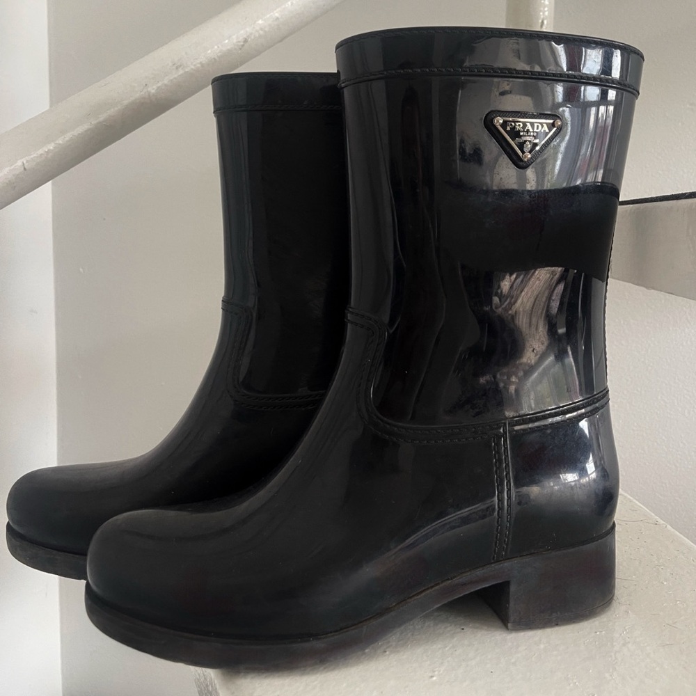 Prada Sport Black Rubber Rain Boots – Size 37 (No Box) Ready To Ship
